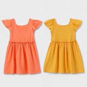 Set of 2 Cat & Jack Toddler Girls' Short Sleeve Solid Dresses NWT